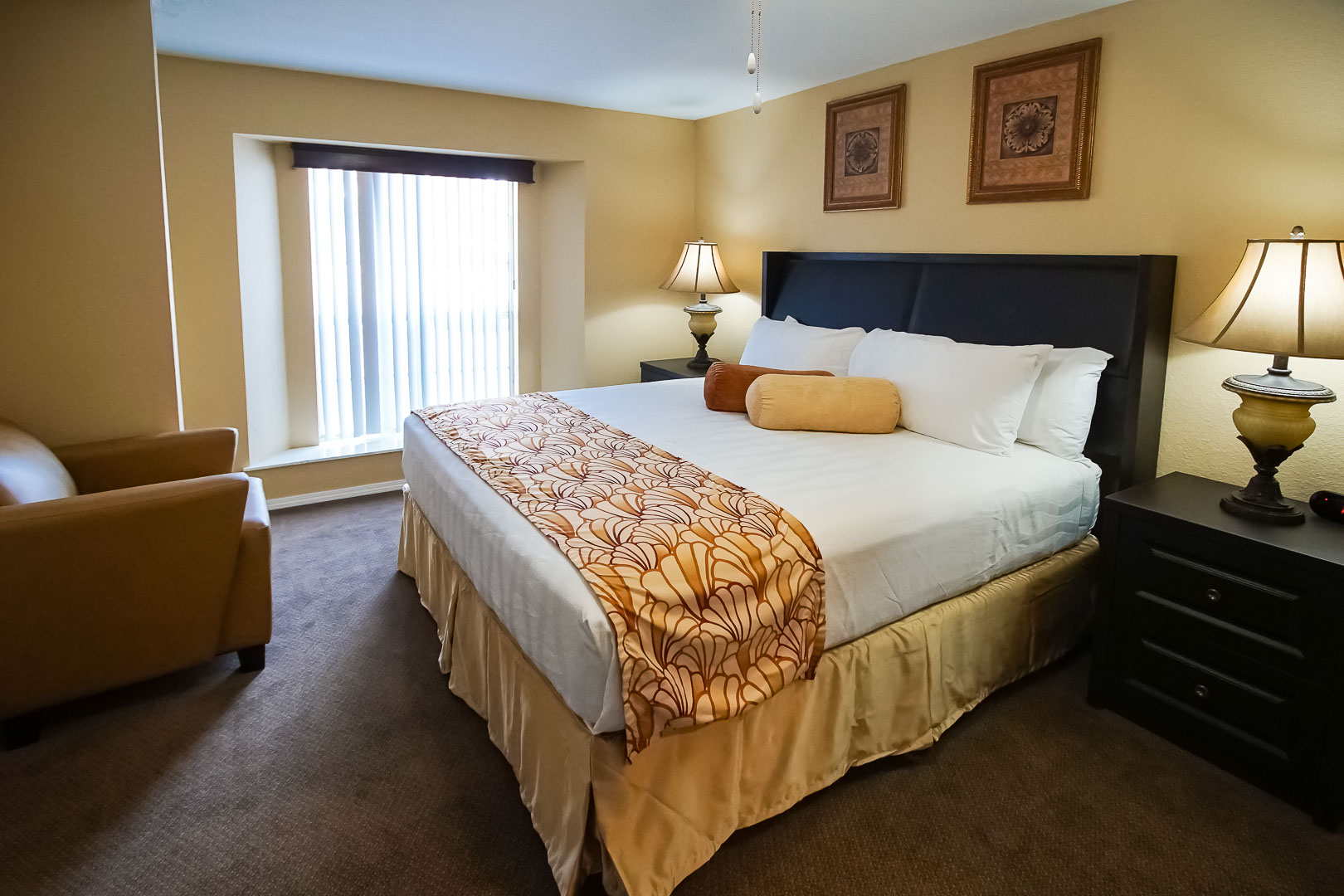 A spacious master bedroom at The Townhouses Resort in Branson, Missouri.